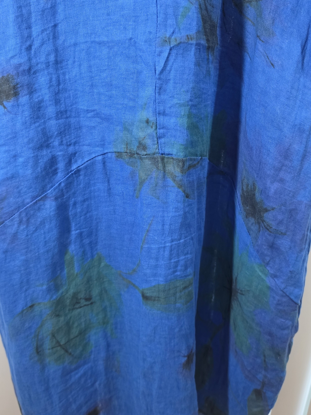 Blue Floral Linen Tunic Dress Lagenlook Osfm - Picture 7 of 9